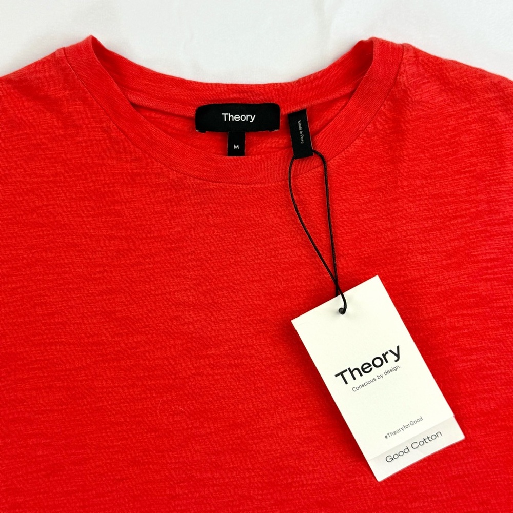 THEORY Tiny Tee Short Sleeve Slub Crewneck in Poppy Red Size Medium (NWT) - Picture 2 of 8